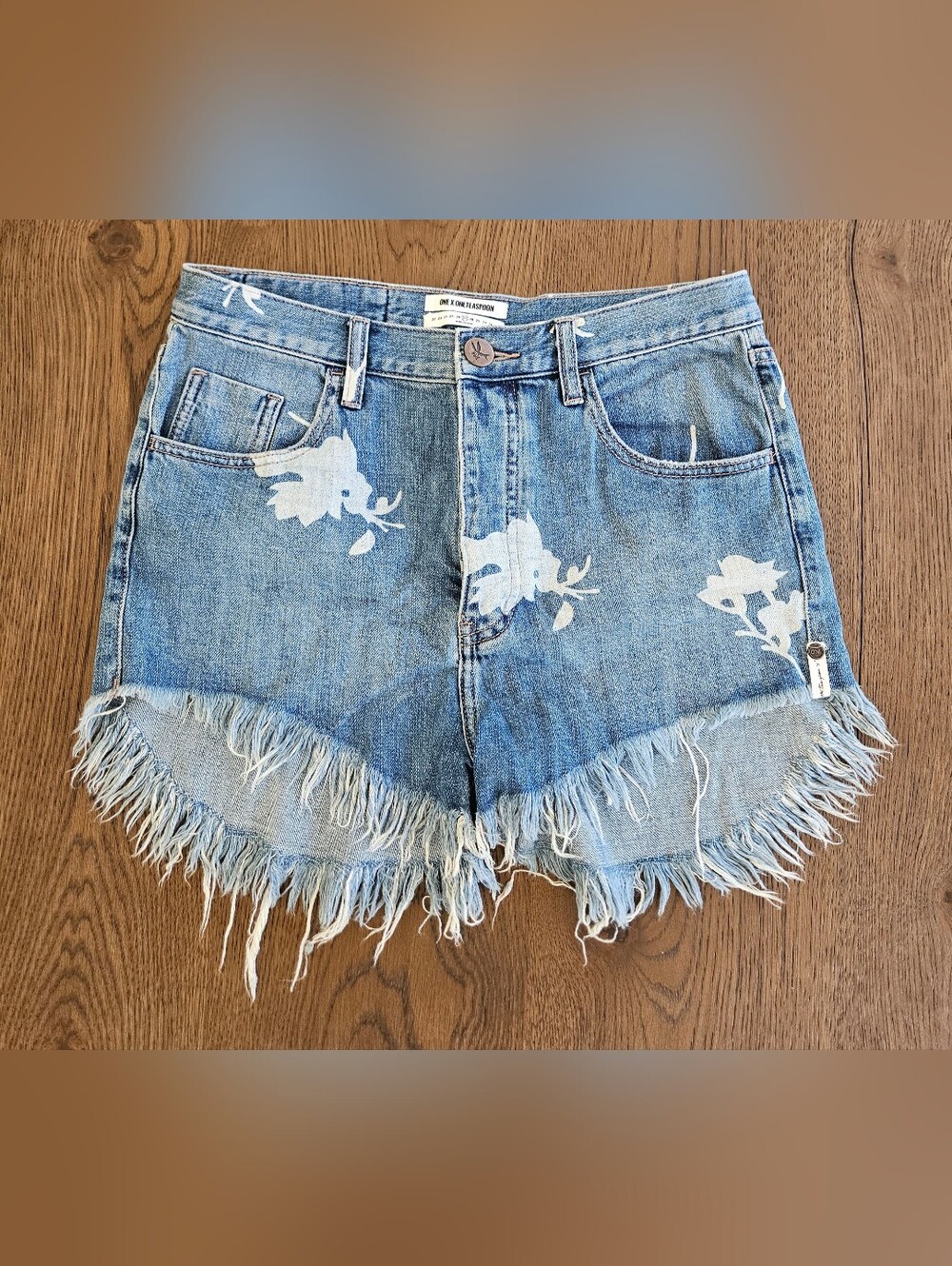 One Teaspoon Blue Floral Frayed Denim Shorts